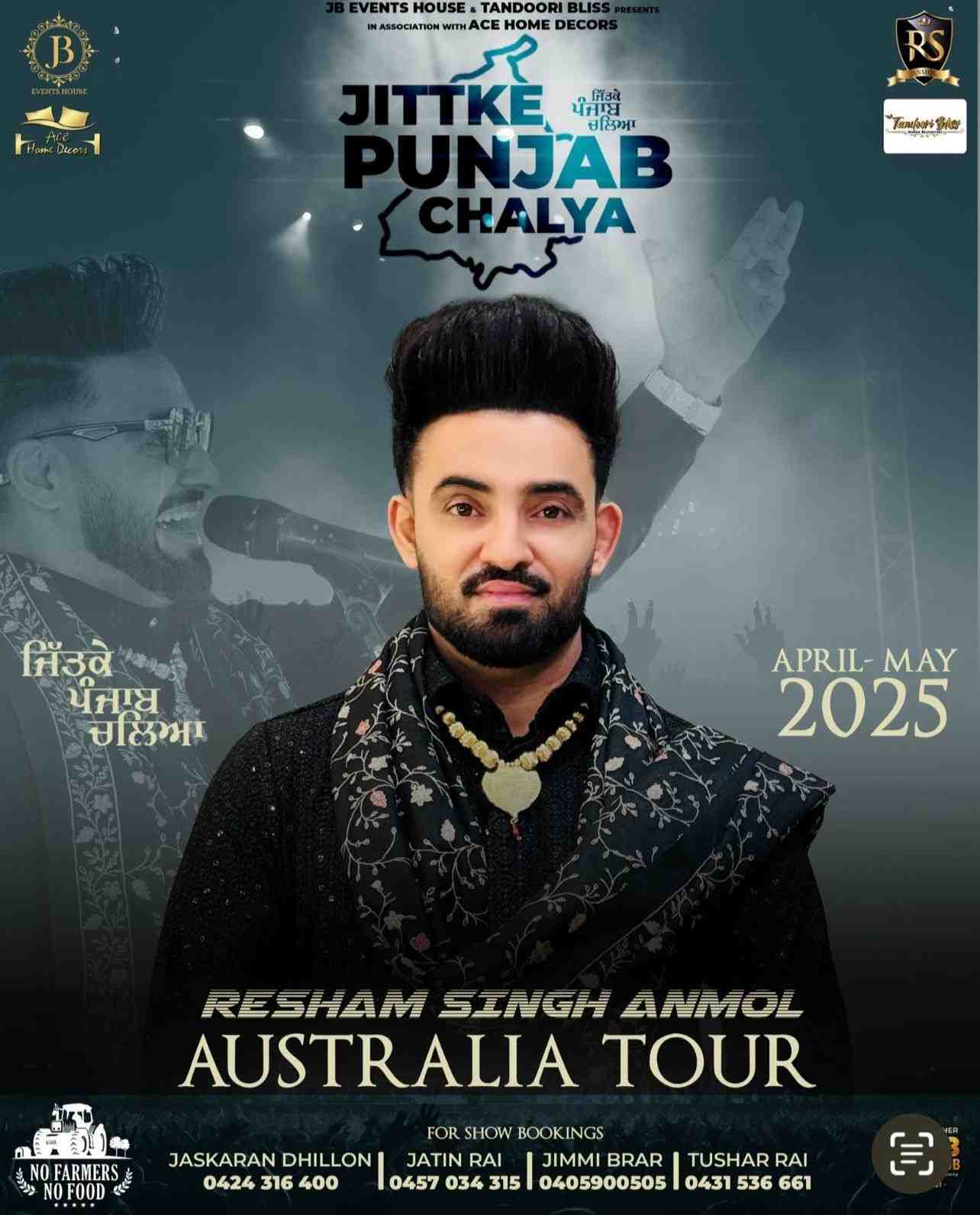Punjabi singer Resham Singh Anmol Australia Tour 2025 poster promoting Jittke Punjab Chalya live shows
