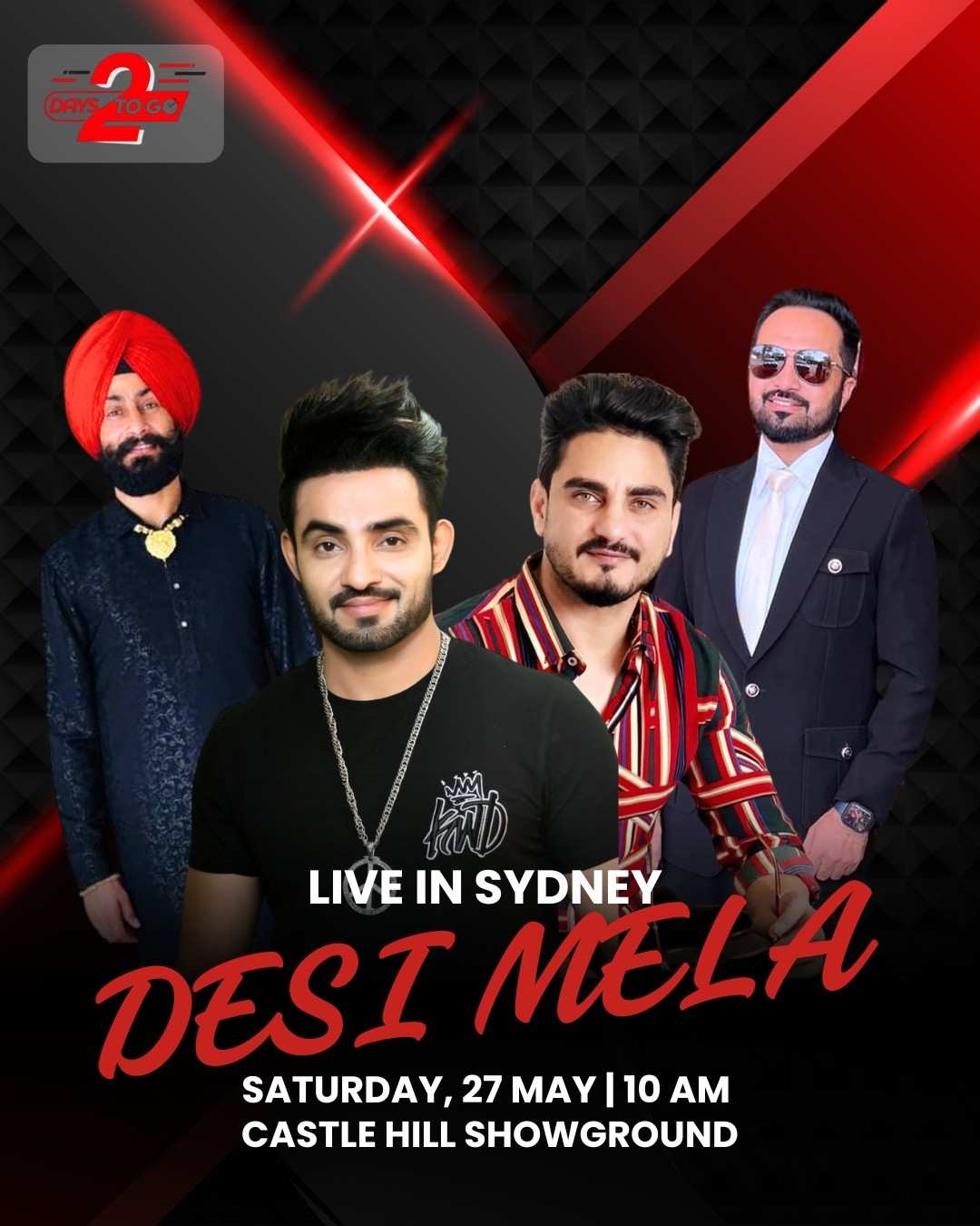 Desi Mela live in Sydney concert poster featuring Punjabi artists at Castle Hill Showground
